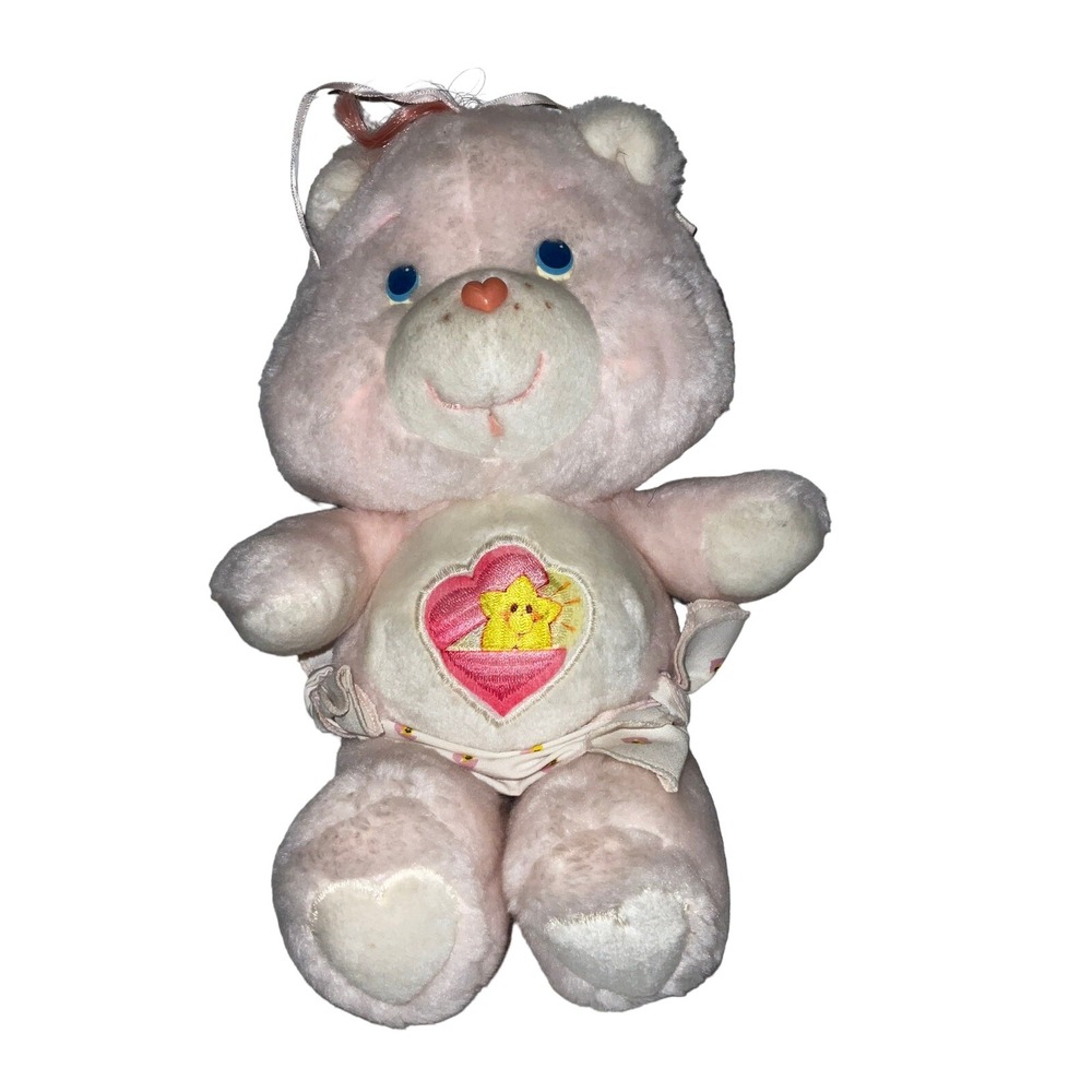 Care Bear Baby Hugs Bear‎ 1983 Plush 12" Kenner Pink Heart Star Vintage Diaper